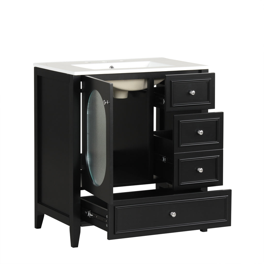 Giotto Three-Drawer Bathroom Vanity with Sink, Black, 30 in