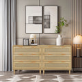 Nervi Rattan Three-Drawer Storage Cabinet, Oak, Set of 2