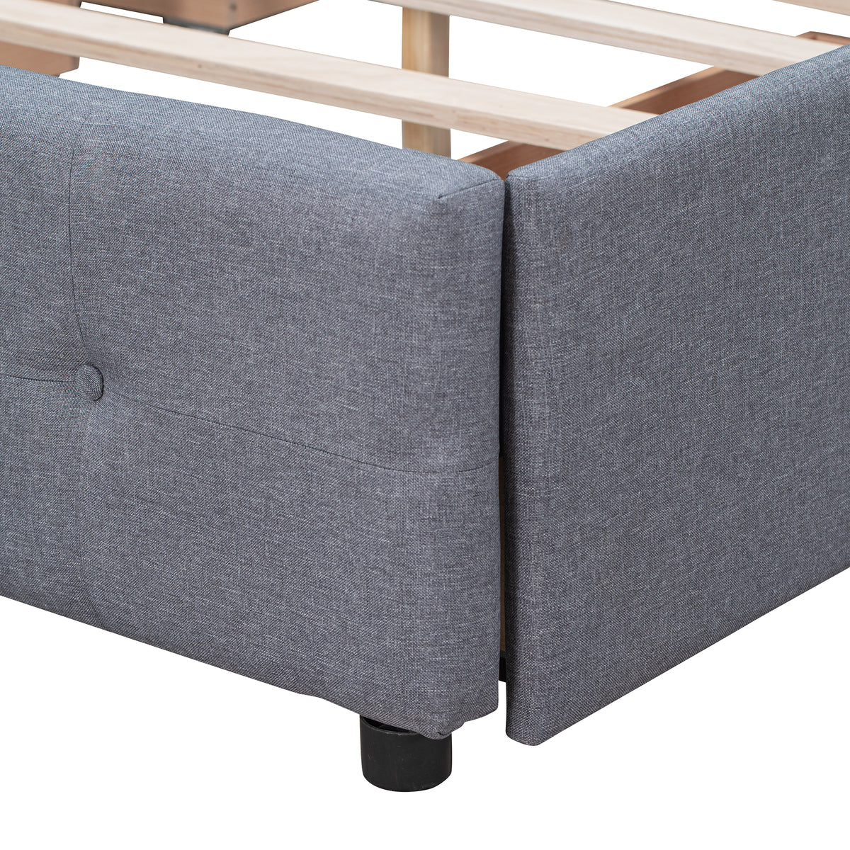 Upholstered Platform Bed with Classic Headboard and 4 Drawers No Box Spring Needed Linen Fabric Queen Size Dark gray