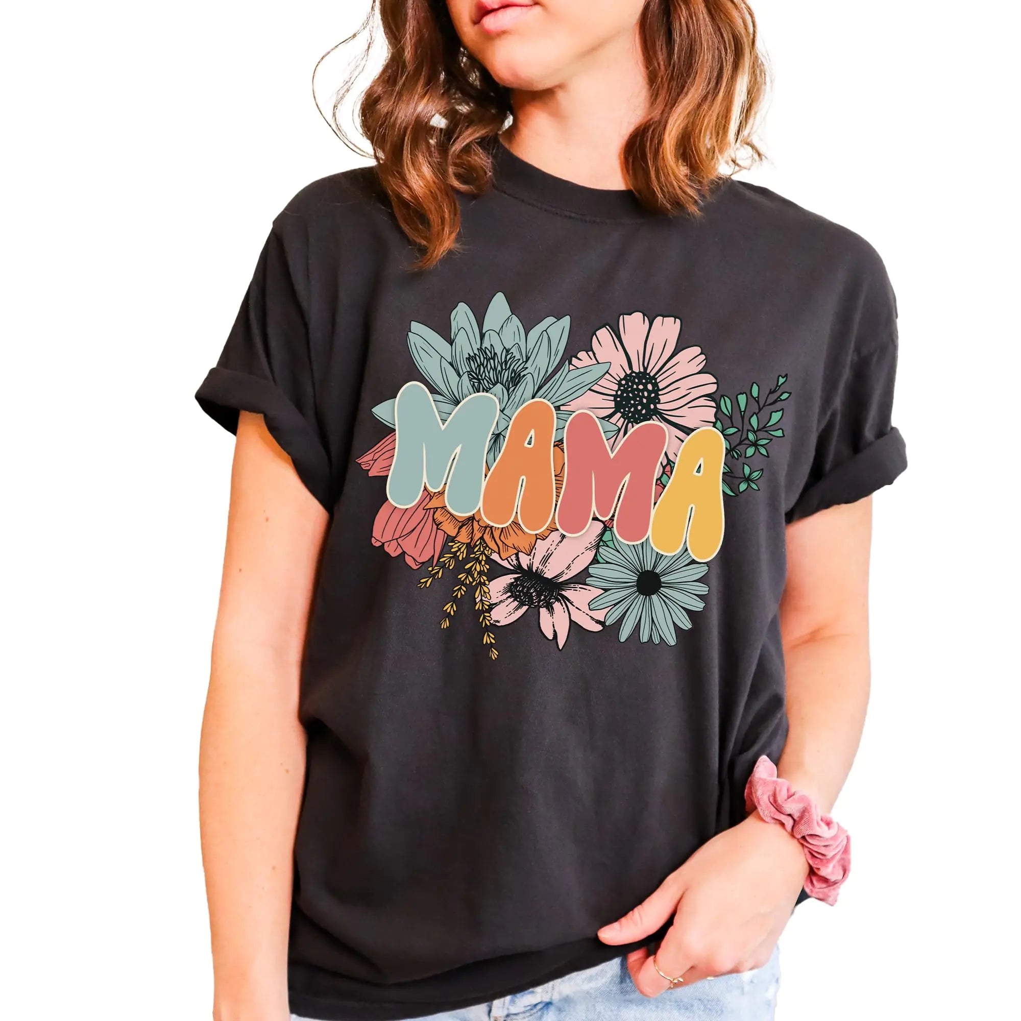 Mama T-Shirt Pregnancy Reveal to Mother 100% Cotton Premium Quality Retro Look Oversized Graphic Tee (Black 3X-Large)