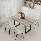 62.9 Inch Rectangular MDF Dining Table and Chair Set with 4 White PU Cushion Black Metal Leg Chairs - Sturdy, Easy to Assemble for Kitchen & Dining Room