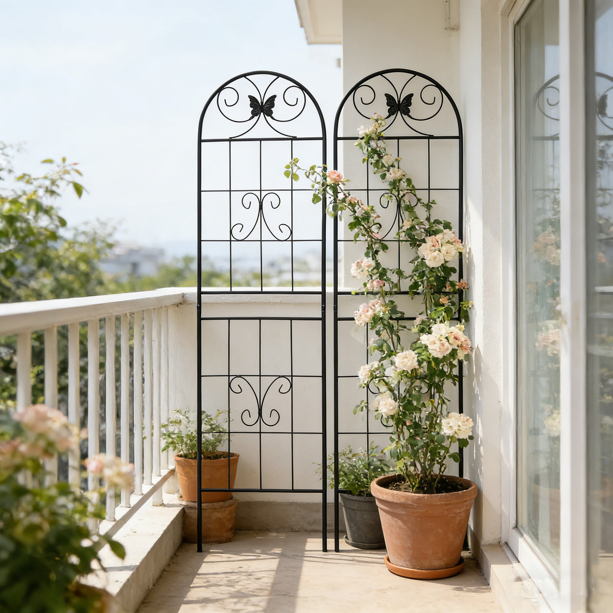 2 Pack Metal Garden Trellis 71' x 19.7' Rustproof Trellis for Climbing Plants Outdoor Flower Support Black