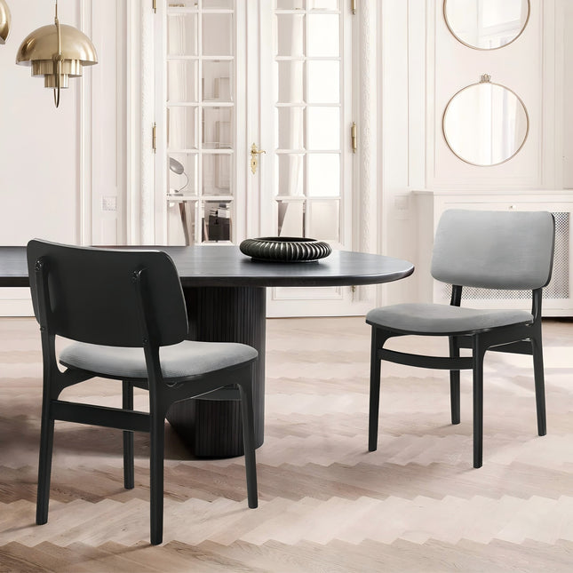 Amil Gray Upholstered Wood Dining Chairs in Black Finish - Set of 2