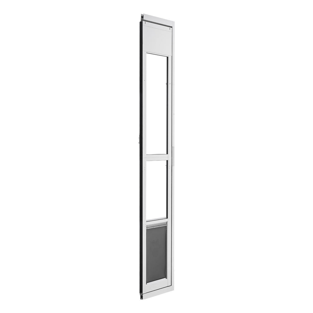Dog Door for Sliding Glass Door, 75 7/8' to 80 11/16' Adjustable Height, Aluminum Alloy Frame with Flap, Lock Design, for Large-Sized Dogs, 180° Swing-Open Sliding Glass Pet Doors for Renters