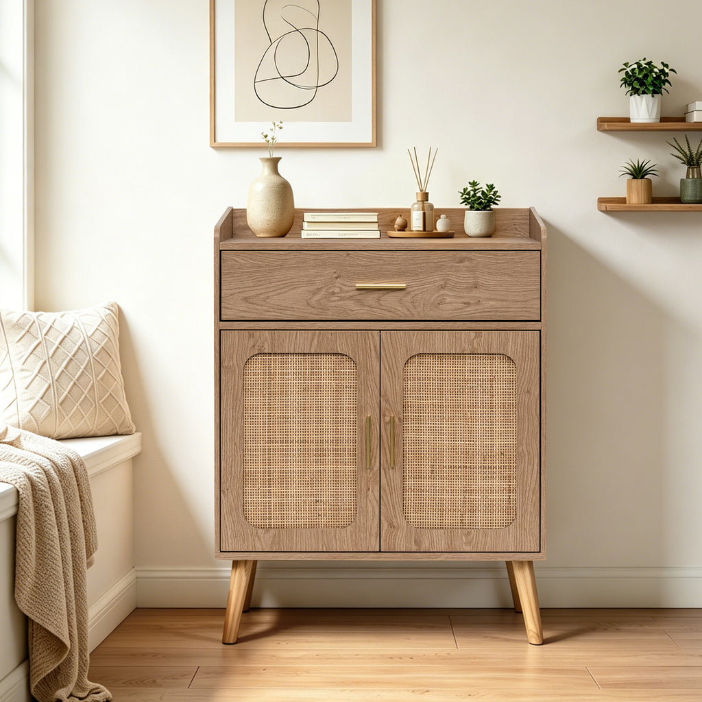 Kitchen Storage Cabinet, Farmhouse Buffet Cabinet , Storage with 1 Drawers and 2 Doors, Cabinet with Solid Wood Feet,Floor Sideboard Buffet for Living Room, Dining Room, Bathroom,(Natural Color)