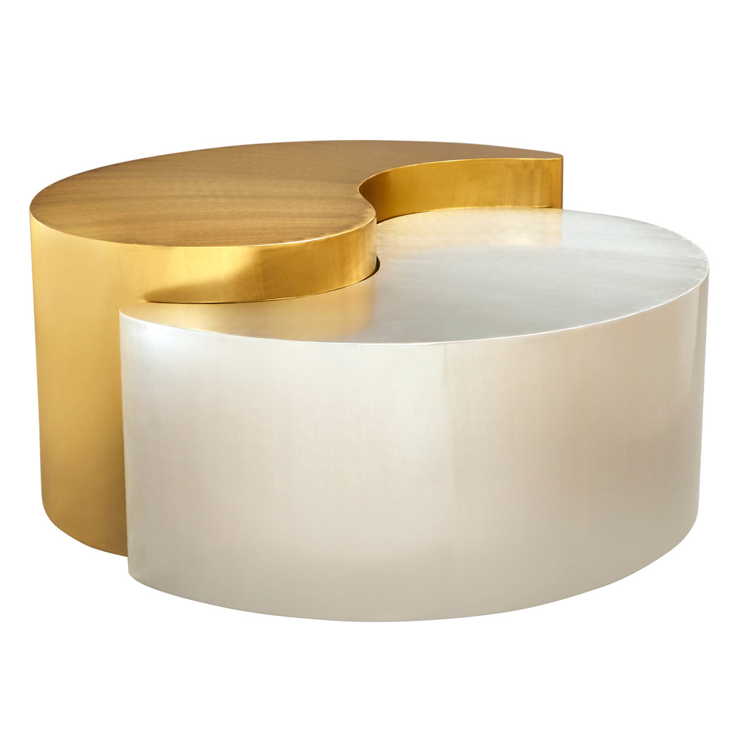 YING YANG Modern Contemporary Coffee Table in Gold and Silver with Iron Sheet Frame, Luxury Living Room Accent Table