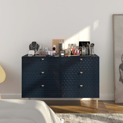 6-Drawer Storage Chest of Drawers with 3D Honeycomb Pattern, Wood Veneered MDF Cabinet for Bedroom, Living Room, Kitchen and Office