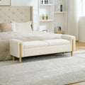 65.67' Wide Modern Upholstered  Storage Bench With Double Lids,  Chenille fabric Foot Stool With  Armrest, Bench Daybed With Rubberwood Legs For Living Room, Entryway, Dormitory, Bedroom,Beige