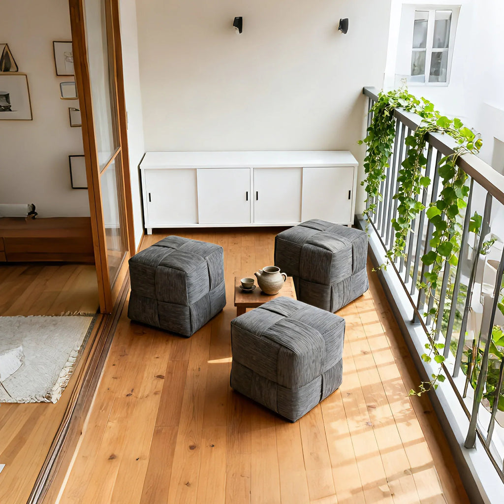 Grey Square Corduroy Ottoman Foot Rest with Soft Foam and Wooden Frame, 14.2-inch Sturdy Sofa Stool - Eloy Royal