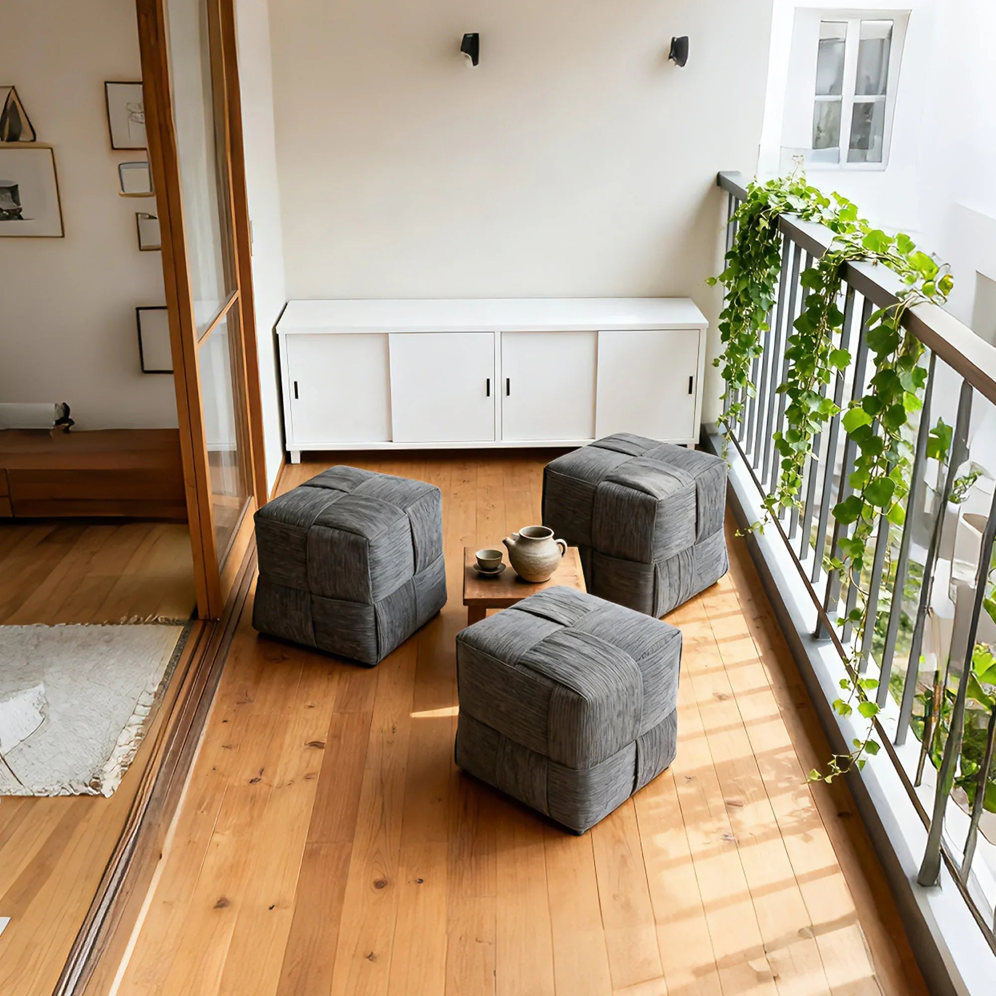 Grey Square Corduroy Ottoman Foot Rest with Soft Foam and Wooden Frame, 14.2-inch Sturdy Sofa Stool - Eloy Royal