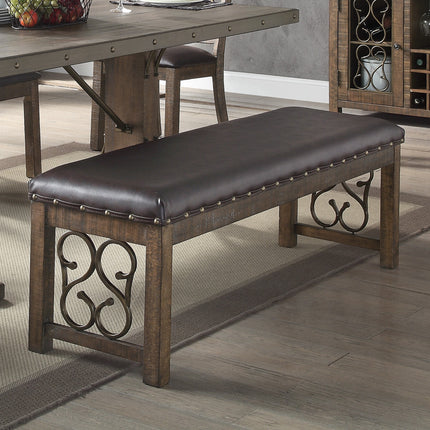 Classic Traditional Bench 56-inch Synthetic Leather Seat Cherry Finish Wooden Dining Furniture
