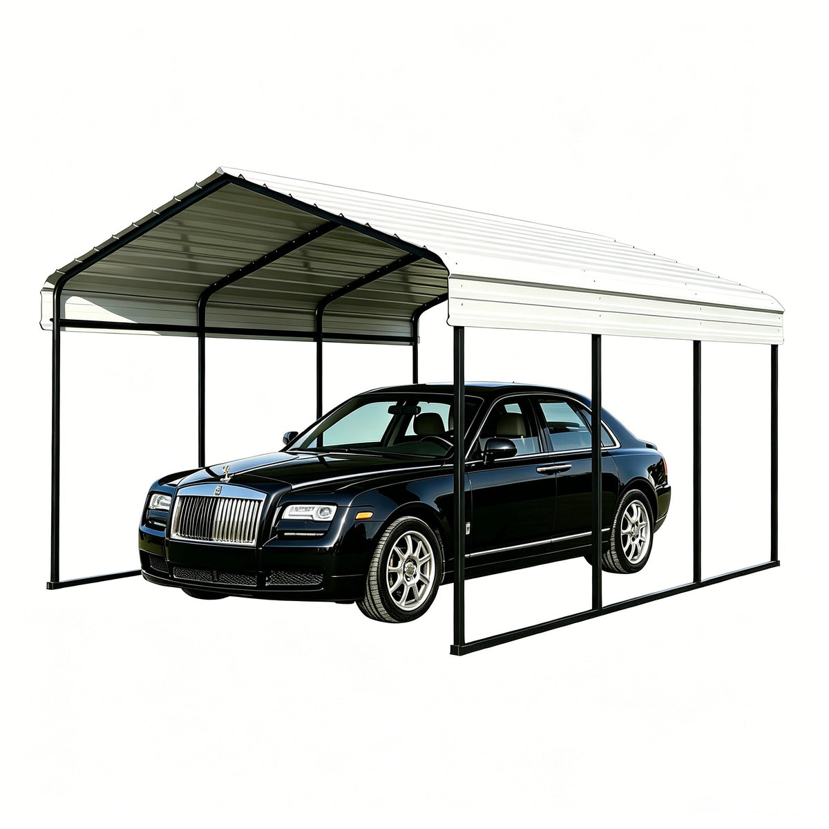 10x15 ft Metal Carport & Portable Garage, Heavy Duty with Galvanized Steel Roof & Frame - Large Tall Canopy for Snow, White for Outdoor Garages
