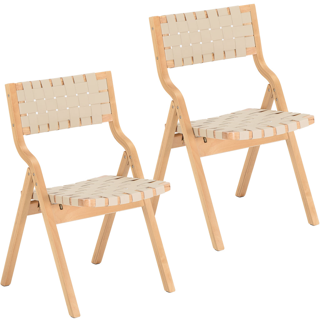 Wood Folding Chairs, Foldable Chairs Wooden Indoor Stackable Dining Chairs for Kitchen & Dining Room Chair Woven Seat & Webbing Back, Dining Chair Set of 2