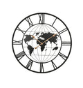 36 Inch Large Black Metal Wall Clock, Modern Silent World Map Wall Clock with Gold Pointers, Decorative for Living Room, Entryway, Dinning Room, Bedroom