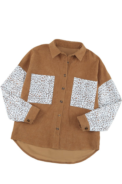 Brown Button Up Colorblock Pocket Corduroy Shacket - Eloy Royal