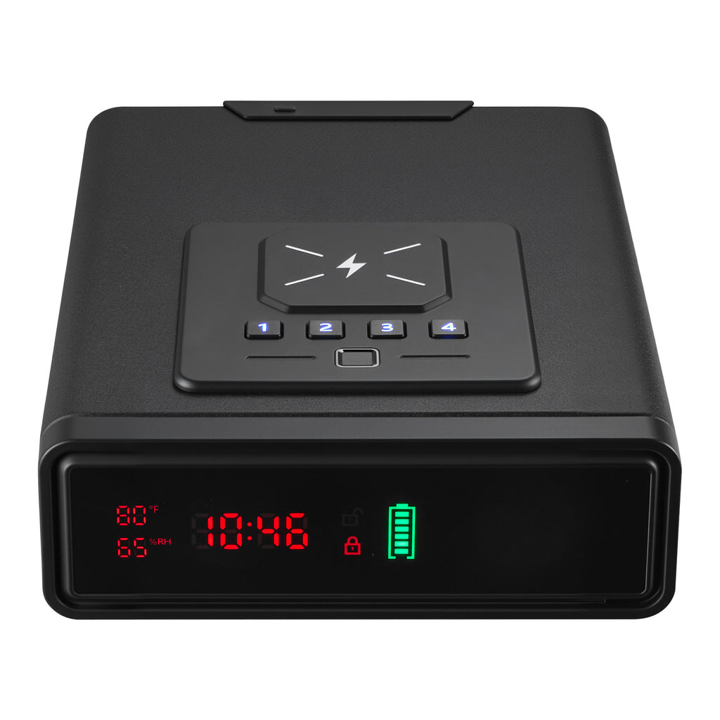 Gun Safe, Pistol Handgun Drawer Safe with Fingerprint/Password/Key, 3-Way Quick Access Firearm Case Drawer with Screen for 2 Pistols & Magazines, Wireless Charging, for Desk Bedside Nightstand