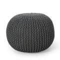 Bordeaux Knitted Cotton Round Pouf Ottoman, Gray, 20x20x13 inches