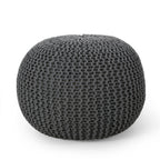 Bordeaux Knitted Cotton Round Pouf Ottoman, Gray, 20x20x13 inches