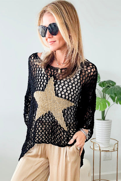 Black Star Hollow Knitted Oversized Summer Tee - Eloy Royal