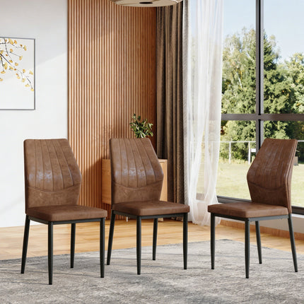Set of 3 Brown - and - Black Dining Chairs with Shell - pattern, 37 inches High: Ergonomic Tech Fabric Backrest, Combines Comfort and Style.