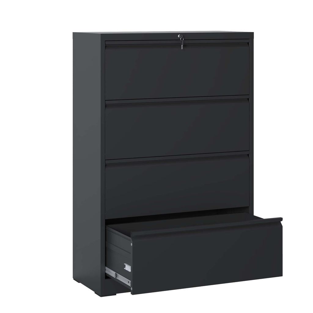 4 Drawer Lateral File Cabinet, Heavy Duty Metal Filing Cabinet in Black, Eco-Friendly Cold-Rolled Steel, 35.4 Inch Wide for Home Office, Holds Letter/Legal/A4 Files