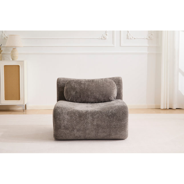Compression Wave Sofa, Convertible Floor Sofa Bed, DIY Boneless Modular Sectional Sofa, No Assembly Required, Rabbit Velvet Fabric, With 1 Single Sofa, Grey