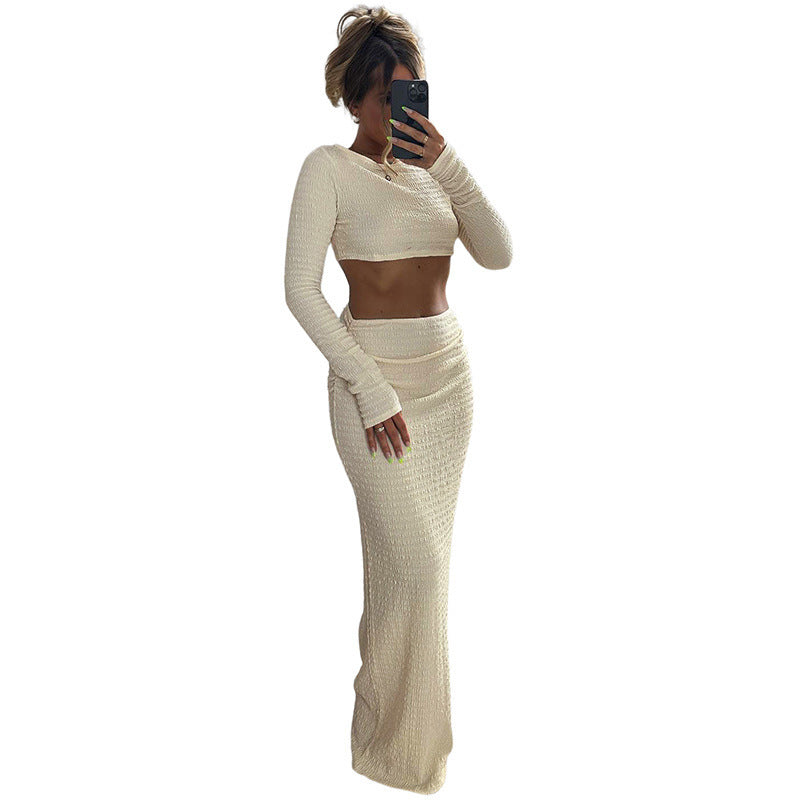 Women's Fashion Round Neck Long Sleeves Cropped Suit