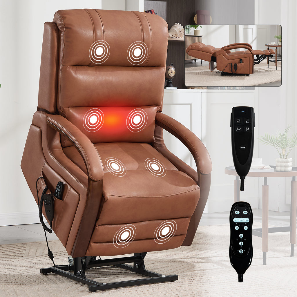 Power Orange Leatheraire Lift Recliner Chair Dual Motor Infinite Position Up to 350 LBS with Solid Wood Armrests, Heat Massage and Heavy Duty Motion Mechanism