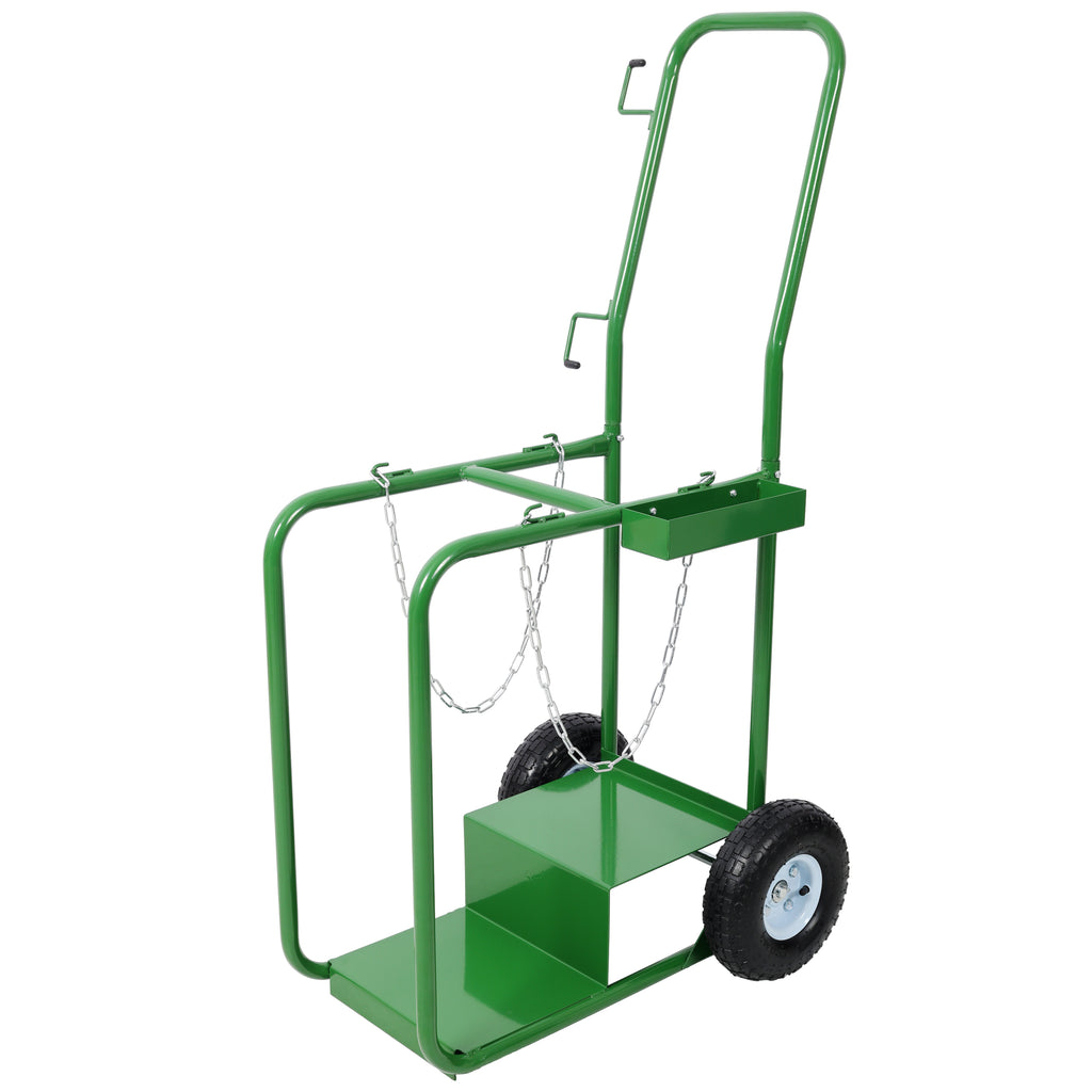 440lbs capacity Cylinder Cart,WELDING CYLINDER HAND TRUCK,Large Dual Oxygen Tank 9.5' Cart Dolly With 10-Inch Pneumatic Wheels, Green Color