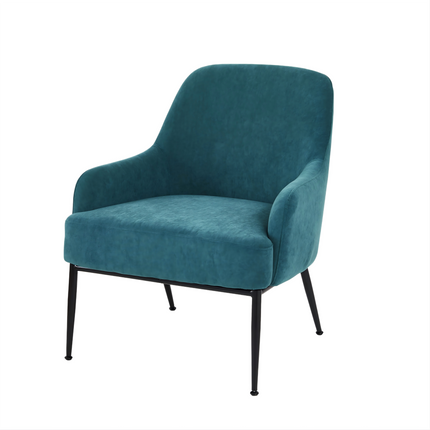 Greenish Blue Velvet Accent Chair, Modern Upholstered Armchair with Metal Legs, Comfy Side Chair for Living Room Bedroom