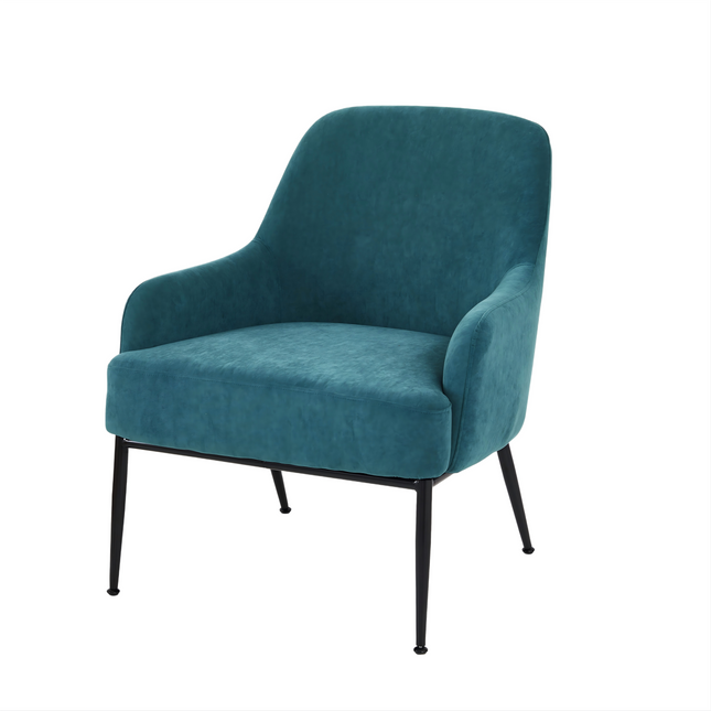Greenish Blue Velvet Accent Chair, Modern Upholstered Armchair with Metal Legs, Comfy Side Chair for Living Room Bedroom