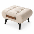 Modern Minimalist Square Footstool with Hidden Storage, Portable Handles & Metal Legs in White Leather, 15.7 x 12.2 x 10.6 inches