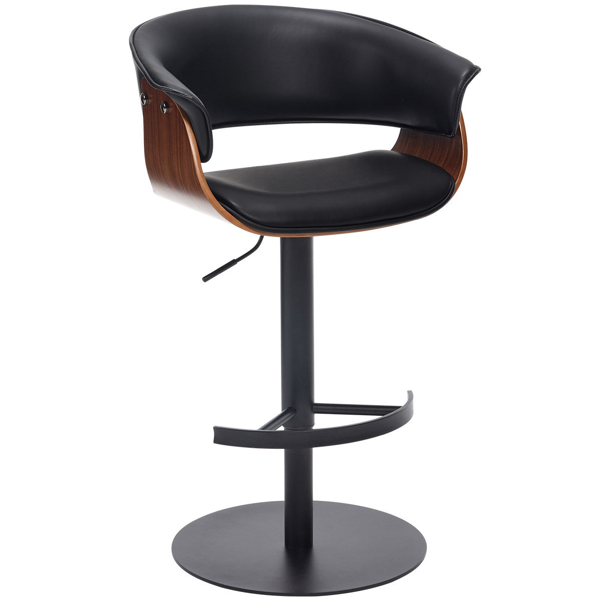 Faux Leather Wooden Adjustable Bar Stools, 360 Degree Swivel Bar Chair with Backs,Bar height Couner Height Barstools for Home Kitchen Dining Room and Bar Room(Black 1pc)