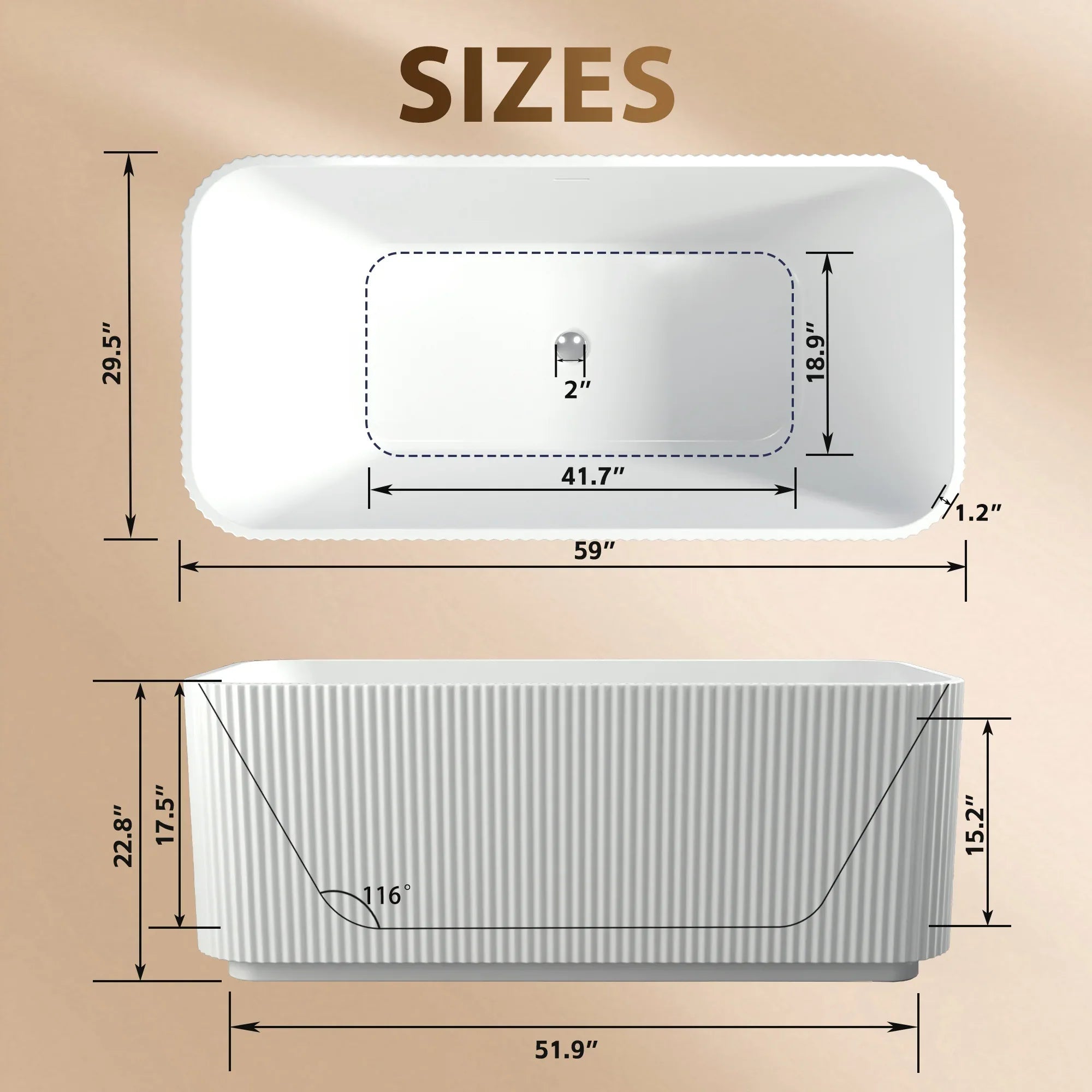 59'Rectangle Linear Acrylic Freestanding Bathtub Stand Alone Soaker Tub, Glossy White Acrylic, POP-UP Chrome Drain, cUPC Certified, - Eloy Royal