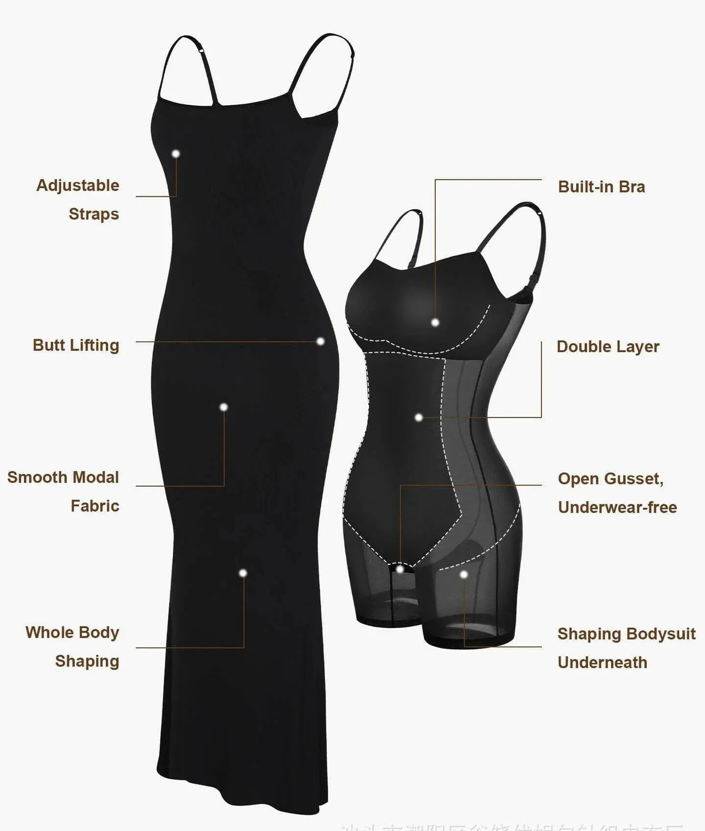 Women's Shapewear Dress Jumpsuit Tummy Tuck Lift Corset Open Crotch Suspender Tight Long Skirt Chest Pad Bodysuit Dress.