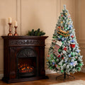 Christmas Trees,Artificial Snow Christmas Trees with Frosted Branches, Warm White or Colorful LED Lights, Steel Base