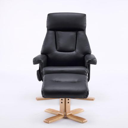Modern PU Leather Massage Recliner with Ottoman, 360° Swivel, Heat & Vibration, Black, 42.12'H x 20.47'W x 18.11'D