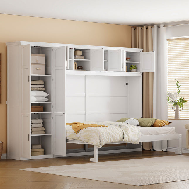 Queen Size Murphy Bed Wall Bed with Cabinets,White(OLD SKU:LP000876AAK)