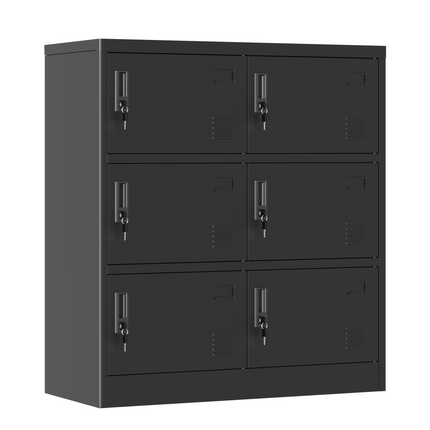 6-Door Employee Storage Locker, Metal Lockers for Office, Gym, School, and Home with Card Slot, Black