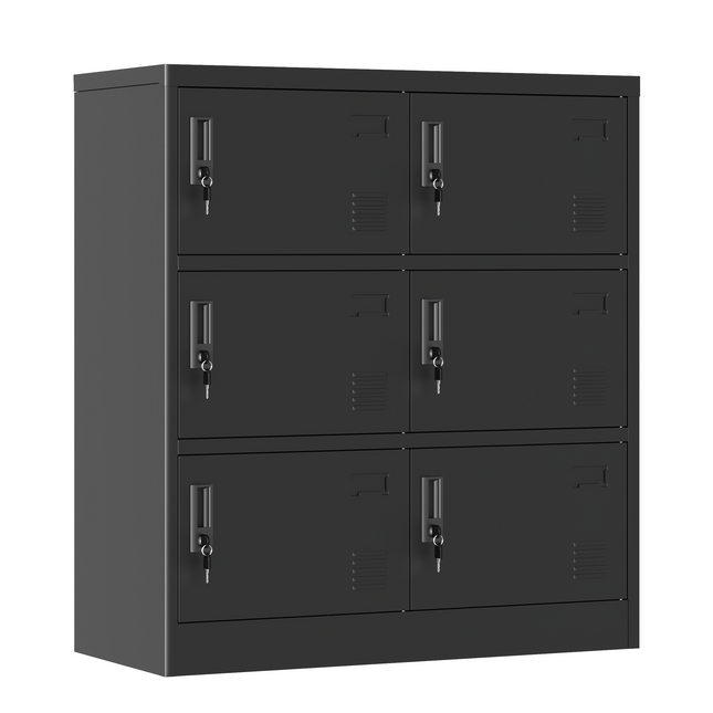 6-Door Employee Storage Locker, Metal Lockers for Office, Gym, School, and Home with Card Slot, Black