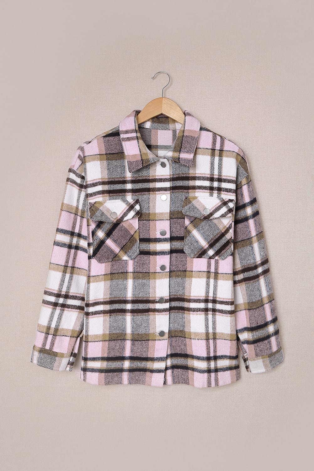 Wholesale Brown Plaid Button Up Long Sleeve Flannel Shacket - Eloy Royal