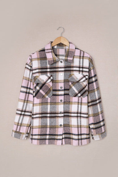 Wholesale Brown Plaid Button Up Long Sleeve Flannel Shacket - Eloy Royal