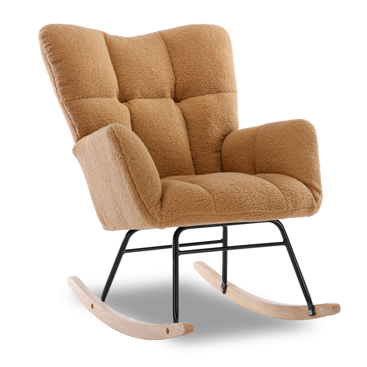 050-Teddy Fabric Rocking Gilder Nursery Chair For Living Room Indoor,Khaki