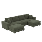 102.4 'Plush Corduroy 4-Seat Sofa,Modern Comfy Upholstered Sofa Cloud Couch,Deep Seat Couches with Soft Pillows and 2 Ottomans,Convertible Sofa Lounge Chair, Green - Eloy Royal