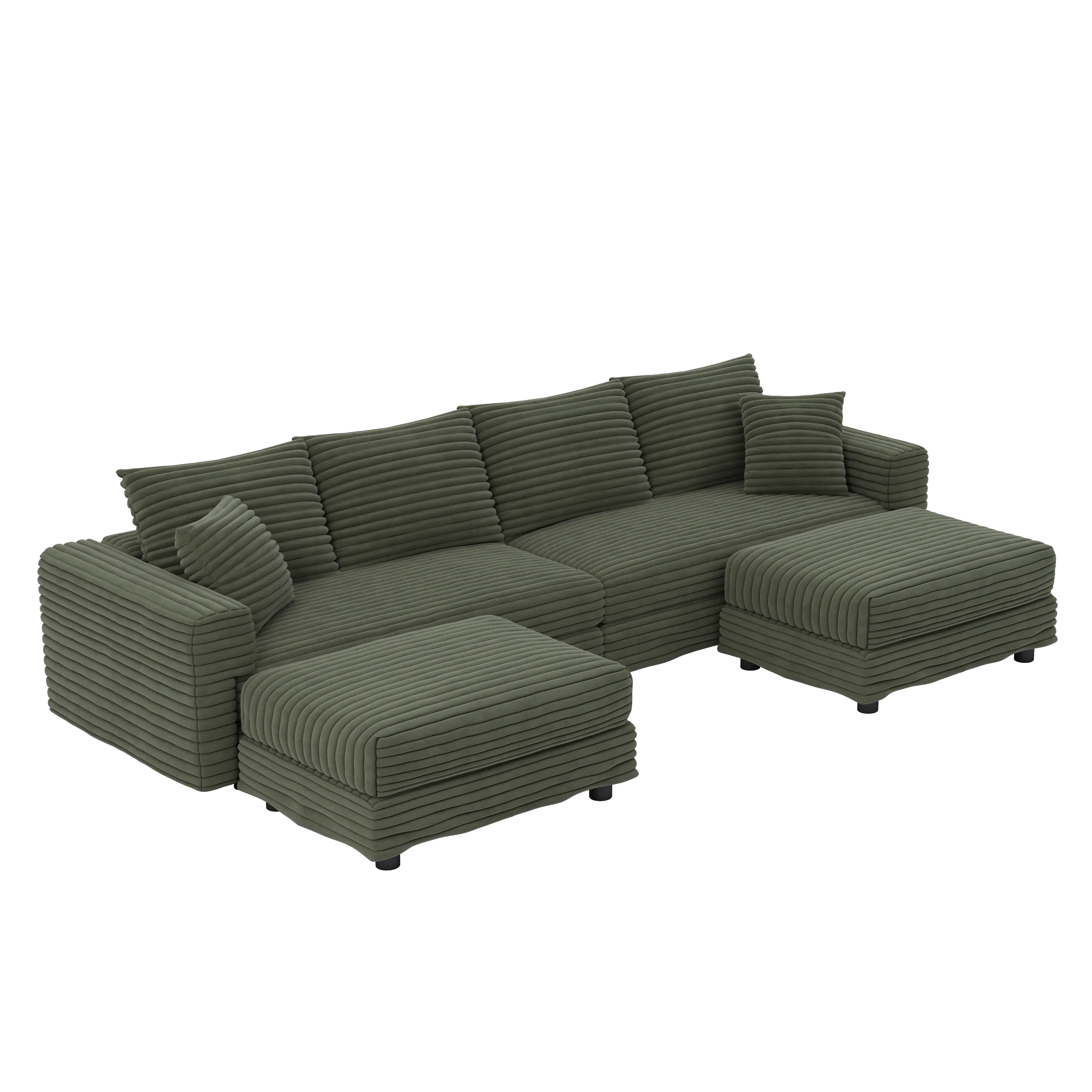102.4 'Plush Corduroy 4-Seat Sofa,Modern Comfy Upholstered Sofa Cloud Couch,Deep Seat Couches with Soft Pillows and 2 Ottomans,Convertible Sofa Lounge Chair, Green - Eloy Royal