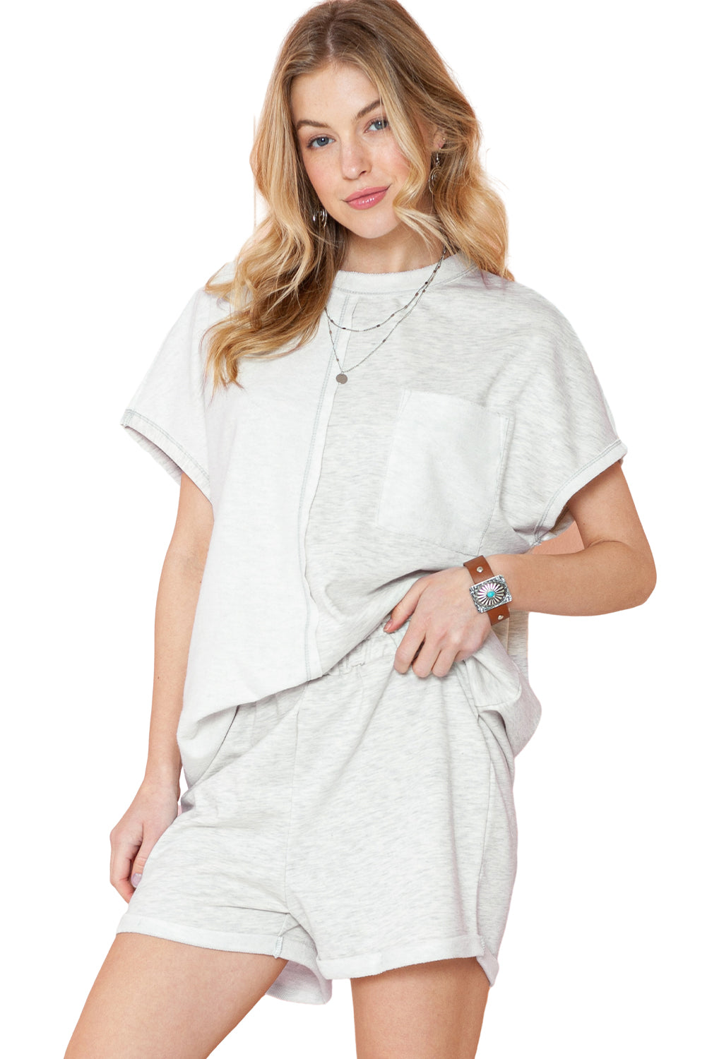 Khaki Exposed Seam Chest Pocket Tee and Shorts Set - Eloy Royal