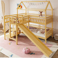 Twin House-shaped Bunk bed with Slide,Playhouse Bed with Storage Stairs,Two Placement Methods ,Noise-free Design, Natural