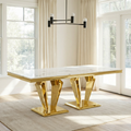 MDF Marble Top Dining Table for 6 white Gold 66.9' Polished Stainless Steel with Diamond-Shaped Base, Modern Large Long Dining Room Table