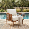 Acacia Wood Outdoor Patio Chair with Vertical Slatted Arms, Deep Seat Lounge Chair with Thick Weather-Resistant Cushion, Modern Farmhouse Single Armchair for Porch, Backyard, Balcony & Garden