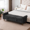 65.55' Wide Modern Upholstered  Storage Bench , Napped fabric Bed End Foot Stool With Rolled Armrest, Bench Daybed With Rubberwood Legs For Living Room, Entryway, Dormitory, Bedroom,Charcoal